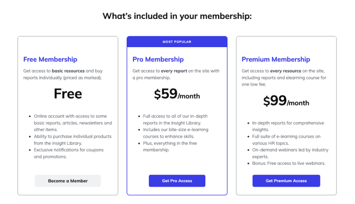 pricing page highlights benefits